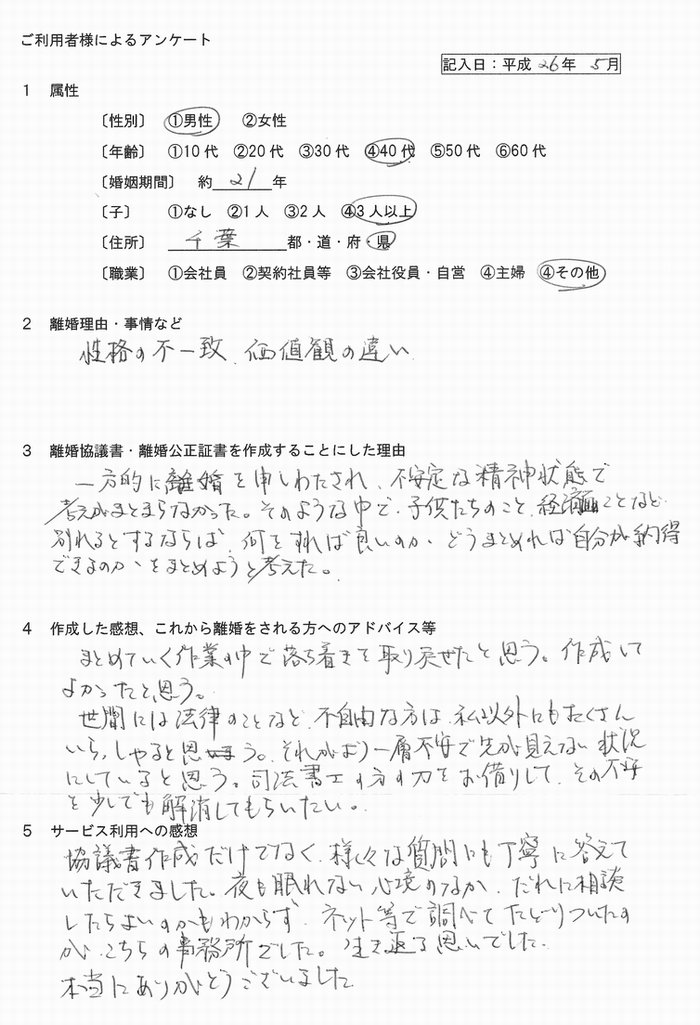 男性40代、離婚協議書2605