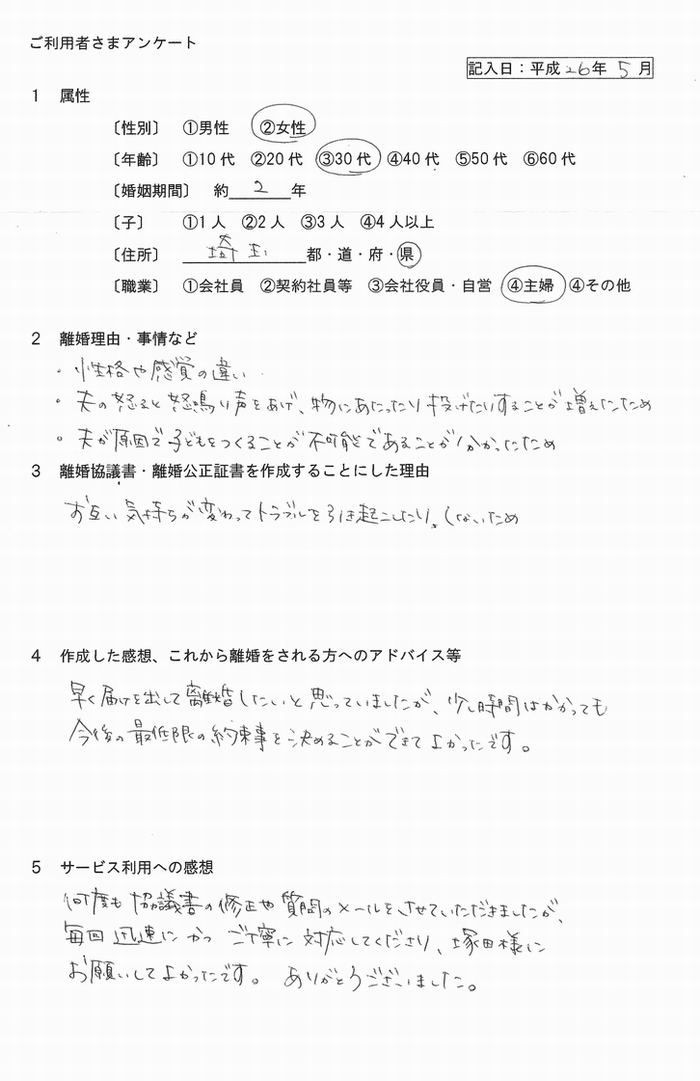 女性30代、離婚協議書2605